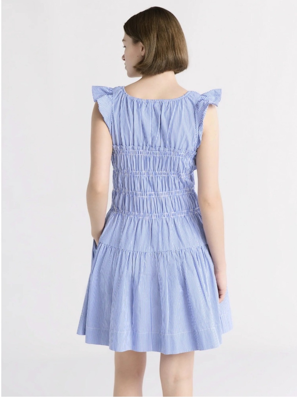 Free Assembly Women's Smocked Cotton Mini Dress with Flutter Sleeves, Medium - Picture 3 of 7